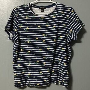 BY Design Navy Floral Striped Short Sleeve Tee